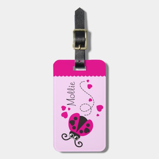Meisjes vliegend hart lieveheersbeestje roze genaa bagagelabel (Voorkant verticaal)