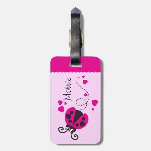 Meisjes vliegend hart lieveheersbeestje roze genaa bagagelabel (Achterkant verticaal)