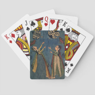 Meisjes vliegende vliegers, Kulu folk schilderij,  Pokerkaarten