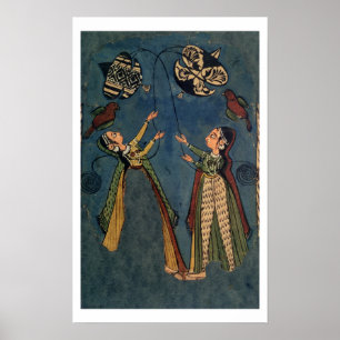 Meisjes vliegende vliegers, Kulu folk schilderij, Poster