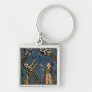 Meisjes vliegende vliegers, Kulu folk schilderij, Sleutelhanger
