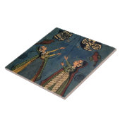 Meisjes vliegende vliegers, Kulu folk schilderij,  Tegeltje (Zijkant)