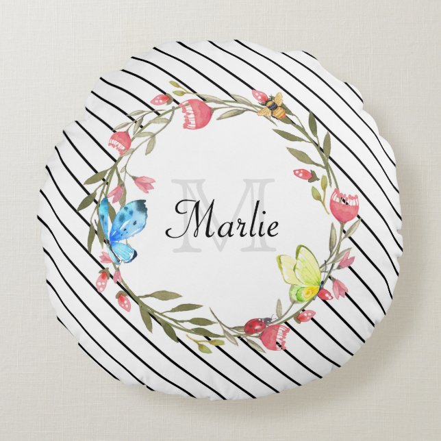 Meisjes vlinderbloemige dunne zwarte strepen en na rond kussen (Voorkant)