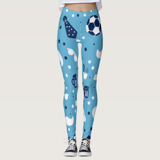 Meisjes Voetbal Aqua Blue Ball Star Patroon Kleurr Leggings (Voorkant)