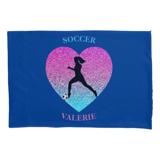 Meisjes Voetbal Gepersonaliseerde Pillowcase Kussensloop (Voorkant)