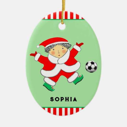 Meisjes Voetbal Kerstmis Collectible Keramisch Ornament (Voorkant)