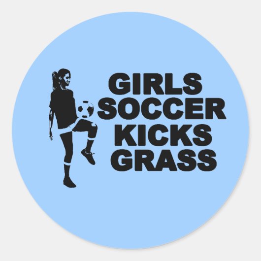 Meisjes Voetbal Schoppen Gras Ronde Sticker (Voorkant)