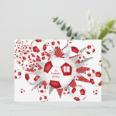 Meisjes Voetbal Verjaardag rode voetballen sterren Aankondiging (Staand voorkant)