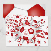 Meisjes Voetbal Verjaardag rode voetballen sterren Aankondiging (Voorkant / Achterkant)