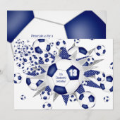 Meisjes Voetbal verjaardagsblauw voetbal blowout Aankondiging (Voorkant / Achterkant)