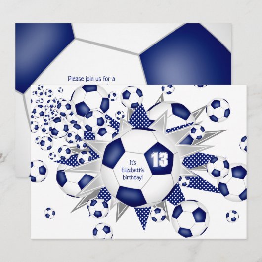 Meisjes Voetbal verjaardagsblauw voetbal blowout Aankondiging (Voorkant / Achterkant)