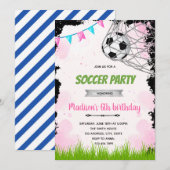 Meisjes voetbal verjaardagsuitnodiging kaart (Voorkant / Achterkant)