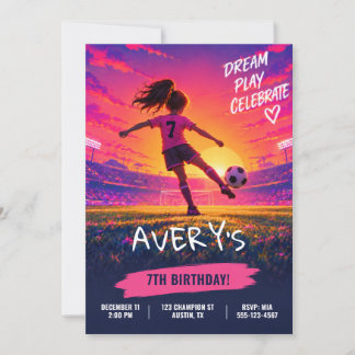 Meisjes Voetbal Verjaardagsuitnodiging Kaart