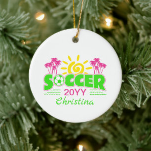 Meisjes Voetbal Zonneschijn Palmbomen Keramisch Ornament