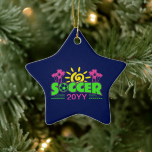 Meisjes Voetbal Zonneschijn Palmbomen Keramisch Ornament