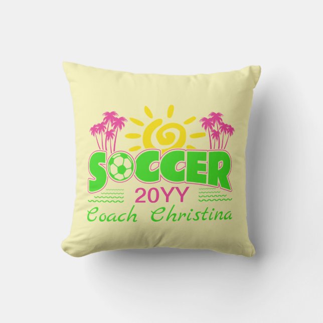 Meisjes Voetbal Zonneschijn Palmbomen Kussen (Voorkant)