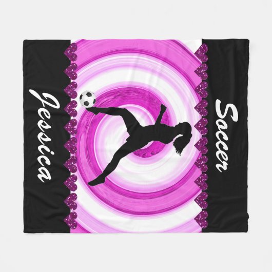 Meisjes Voetballen en Glitter Hearts Fleece Deken (Voorkant (Horizontaal))