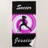 Meisjes Voetballen en Glitter Hearts Strandlaken (Voorkant)