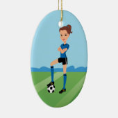 Meisjes voetbalspeler afbeelding keramisch ornament (Rechts)