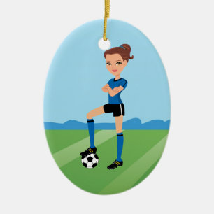 Meisjes voetbalspeler afbeelding keramisch ornament