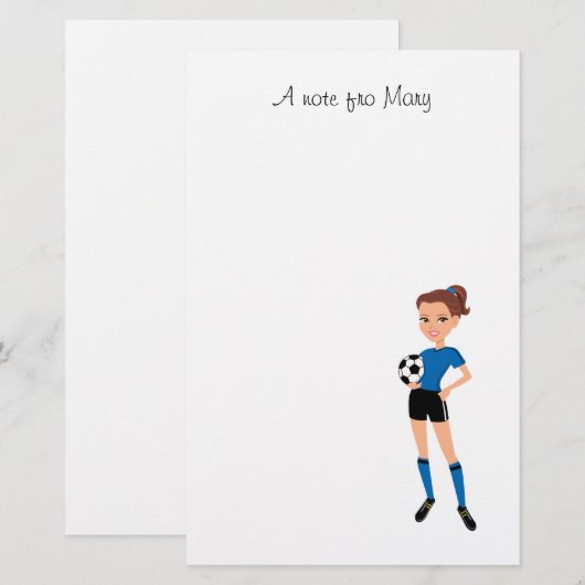 Meisjes Voetbalspeler Persoonlijk Briefpapier (Voorkant / Achterkant)