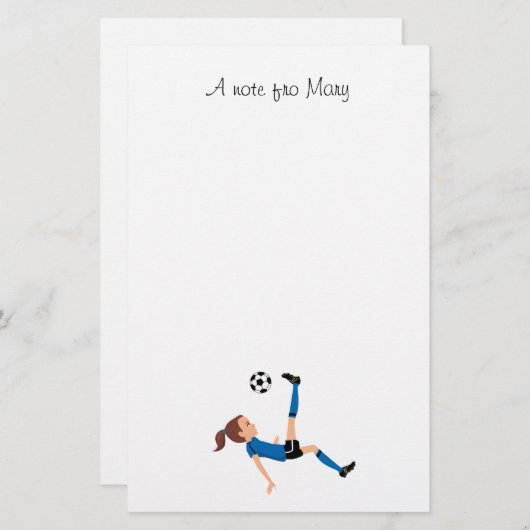 Meisjes Voetbalspeler Persoonlijk Briefpapier (Voorkant / Achterkant)