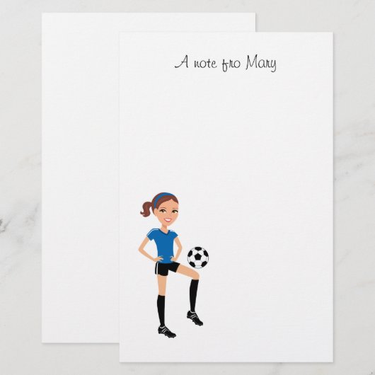 Meisjes Voetbalspeler Persoonlijk Briefpapier (Voorkant / Achterkant)