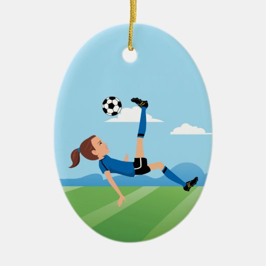 Meisjes Voetbalspeler Persoonlijk Keramisch Ornament (Voorkant)