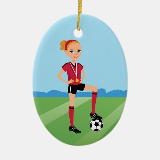 Meisjes Voetbalspeler Persoonlijk Keramisch Ornament (Voorkant)
