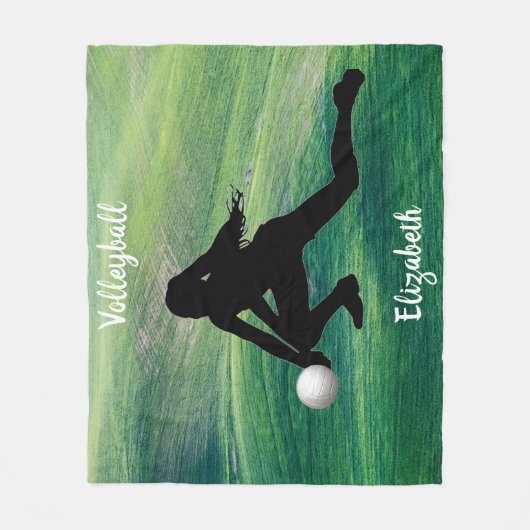 Meisjes Volleybal op Green Fleece Deken (Voorkant)