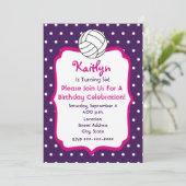 Meisjes Volleyball Birthday Invite - Paars met roz Kaart (Staand voorkant)
