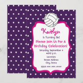 Meisjes Volleyball Birthday Invite - Paars met roz Kaart (Voorkant / Achterkant)