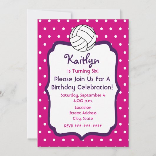 Meisjes Volleyball Birthday Invite - Roze met Paar Kaart (Voorkant)
