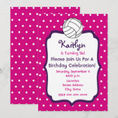 Meisjes Volleyball Birthday Invite - Roze met Paar Kaart (Voorkant / Achterkant)
