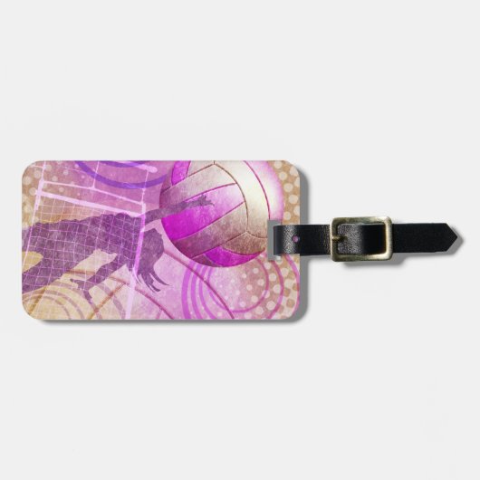 Meisjes volleyballer bij het net bagagelabel (Voorkant horizontaal)