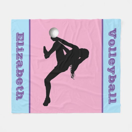 Meisjes volleybalroze, blauw, Paars Fleece Deken (Voorkant (Horizontaal))