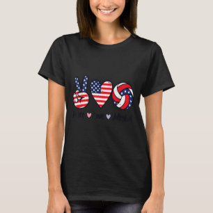 Meisjes Vrede Liefde Volleybal 4 juli Amerikaans T-shirt