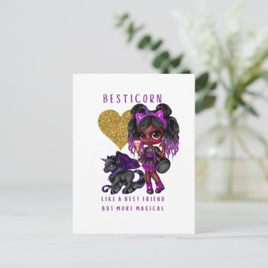 Meisjes Vriend Geschenk Zwarte Eenhoorn Besticorn  Briefkaart (Staand voorkant)