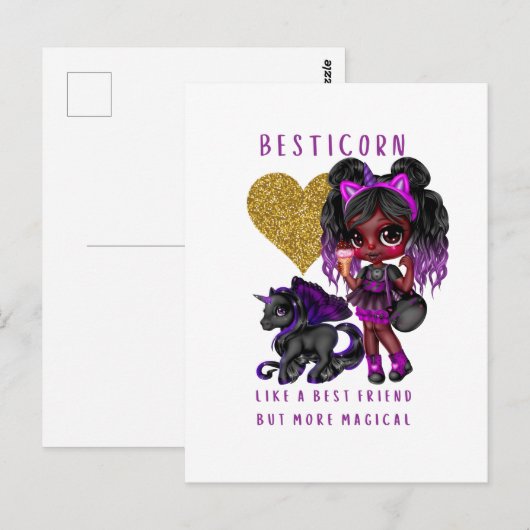 Meisjes Vriend Geschenk Zwarte Eenhoorn Besticorn  Briefkaart (Voorkant / Achterkant)