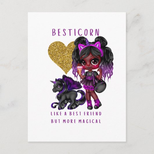 Meisjes Vriend Geschenk Zwarte Eenhoorn Besticorn  Briefkaart (Voorkant)