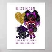 Meisjes Vriend Geschenk Zwarte Eenhoorn Besticorn  Poster (Voorkant)