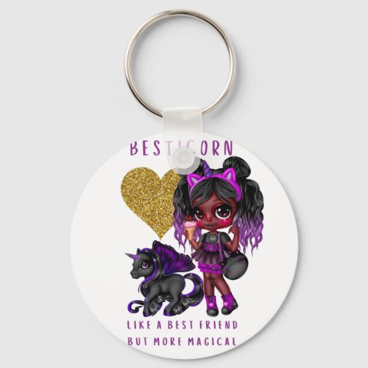 Meisjes Vriend Geschenk Zwarte Eenhoorn Besticorn  Sleutelhanger (Voorkant)