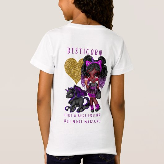 Meisjes Vriend Geschenk Zwarte Eenhoorn Besticorn  T-shirt (Achterkant)