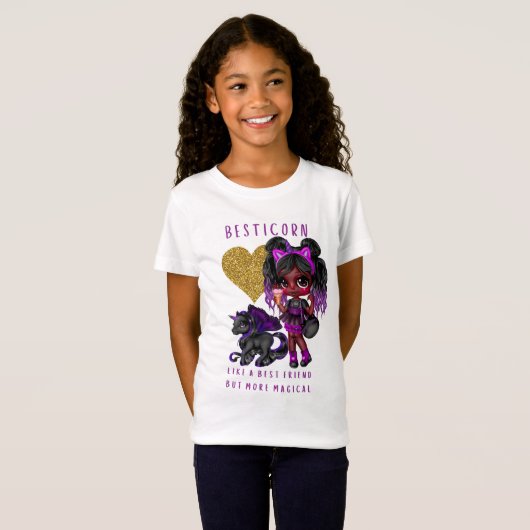 Meisjes Vriend Geschenk Zwarte Eenhoorn Besticorn  T-shirt (Voorkant volledig)