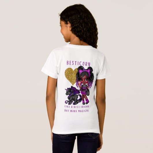 Meisjes Vriend Geschenk Zwarte Eenhoorn Besticorn  T-shirt (Achterkant volledig)