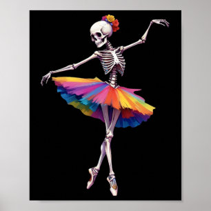 Meisjes Vrouwen Halloween Dansend Skelet Regenboog Poster