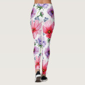 Meisjes & Vrouwen Leggings, Rode & Paarse Bloemen  Leggings (Achterkant)