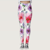 Meisjes & Vrouwen Leggings, Rode & Paarse Bloemen  Leggings (Voorkant)