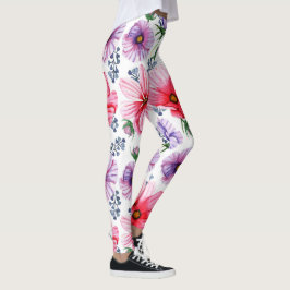 Meisjes & Vrouwen Leggings, Rode & Paarse Bloemen  Leggings