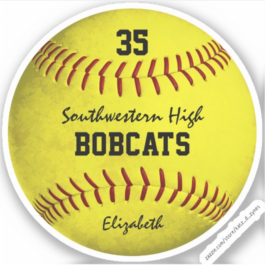 meisjes vuile gele softbal aangepaste team naam sticker (Voorkant)